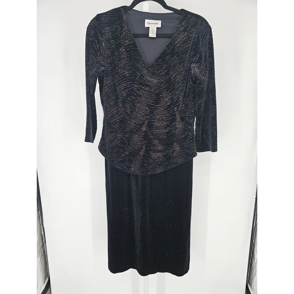 Connected Women's Black V-neck Long Sleeve Velvet Dress Size 8 Formal